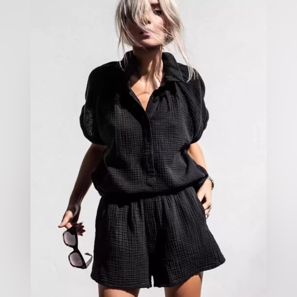 sundays Tops - Sundays Alta Shirt and Shorts, Black, XS